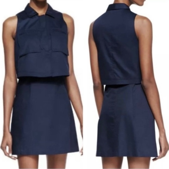 THEORY • Navy Blue Gemine Sleeveless Tiered A-Line Mini Dress - Picture 16 of 16